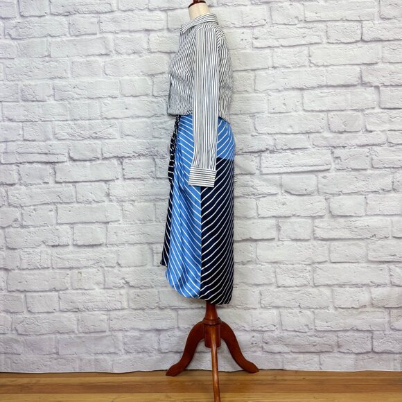 Tibi Delphina Blue Silk Striped Shirred Midi Skirt - Picture 7 of 9